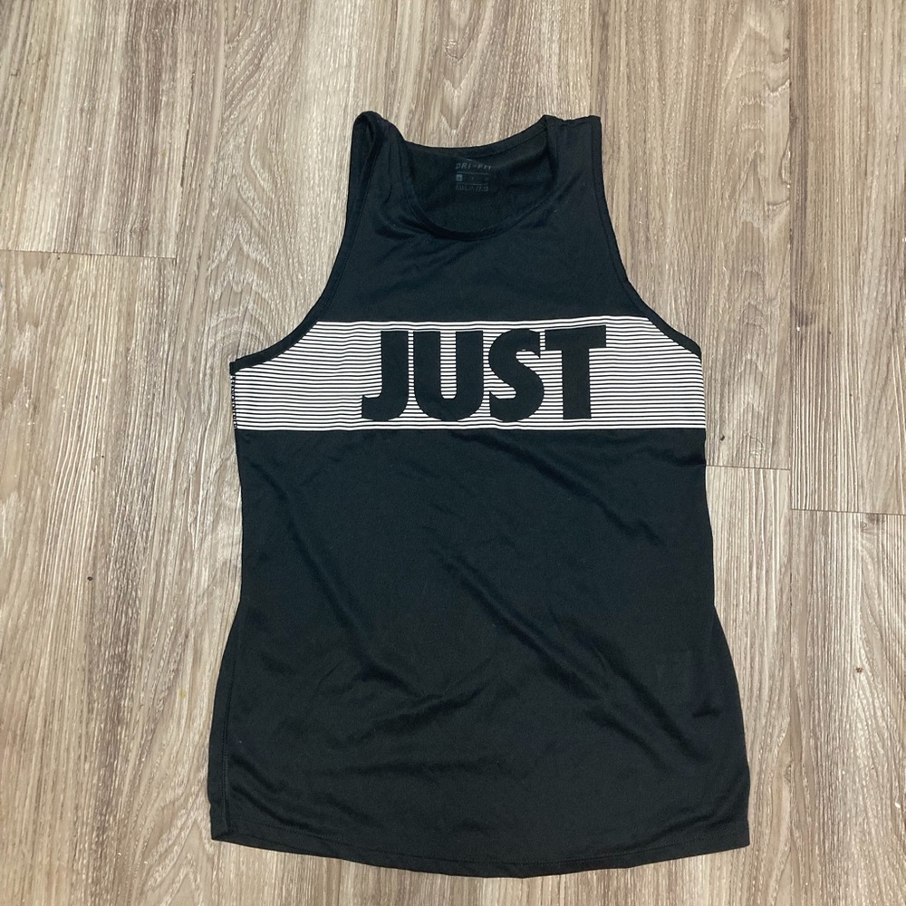 Nike Just Do It Tank Top Womens Small Black White Stripe Athletic Workout Sport